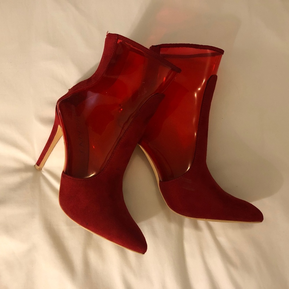 Translucent & Suede Red Stiletto Boots